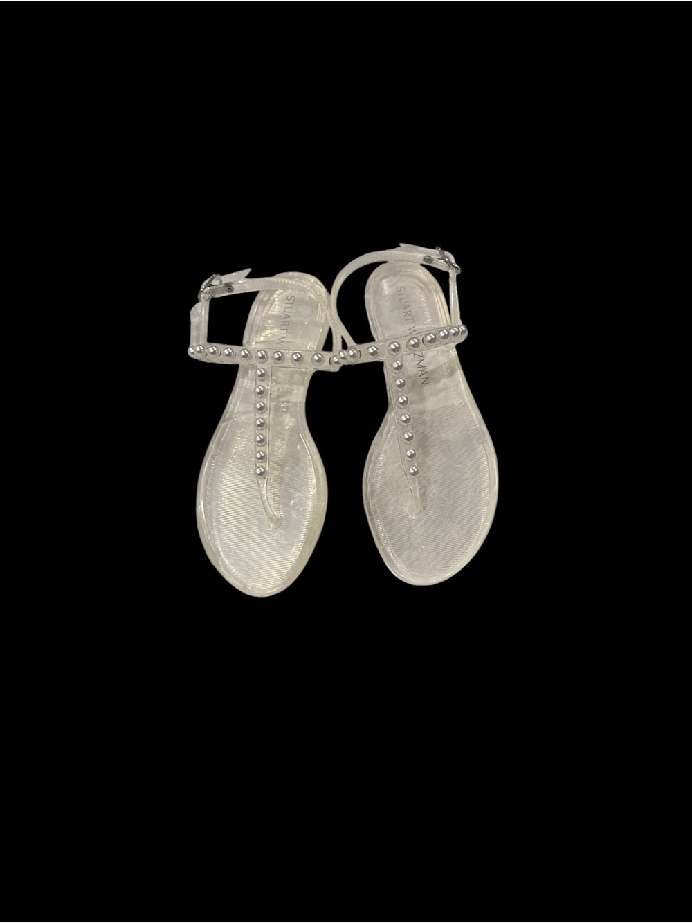 Stuart Weitzman Clear Jelly Pearl Studded T‑Strap Sandals